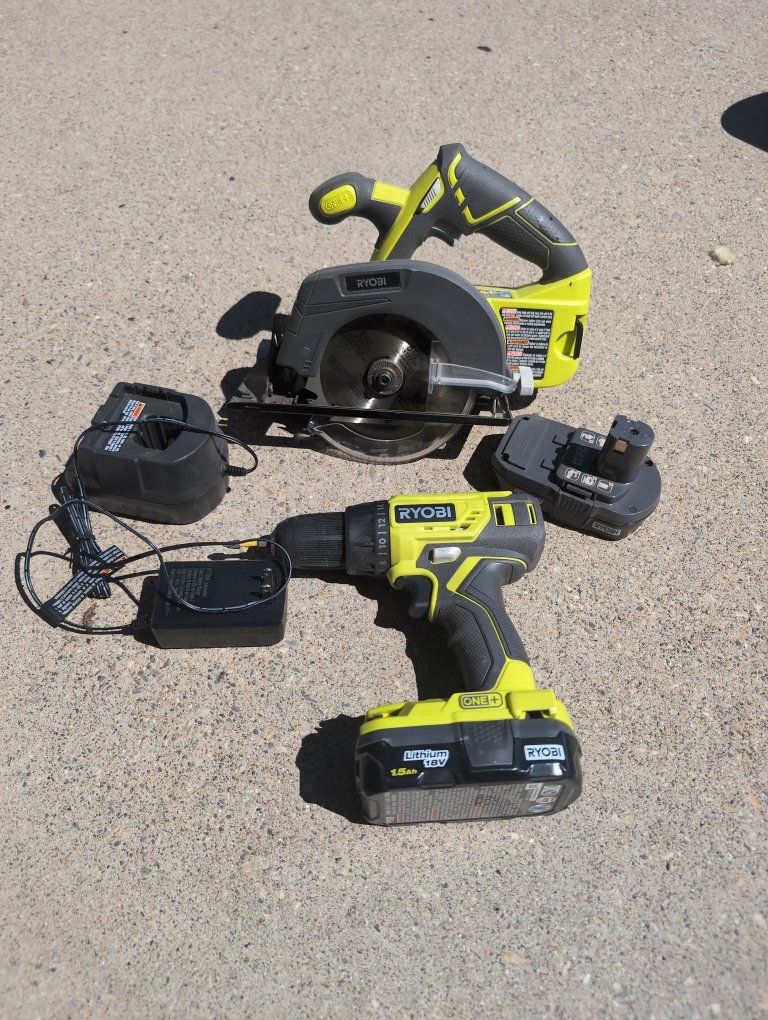 Ryobi ONE+ 18V Cordless Drill (P215) and Circular Saw Combo Kit with Batteries and Charger