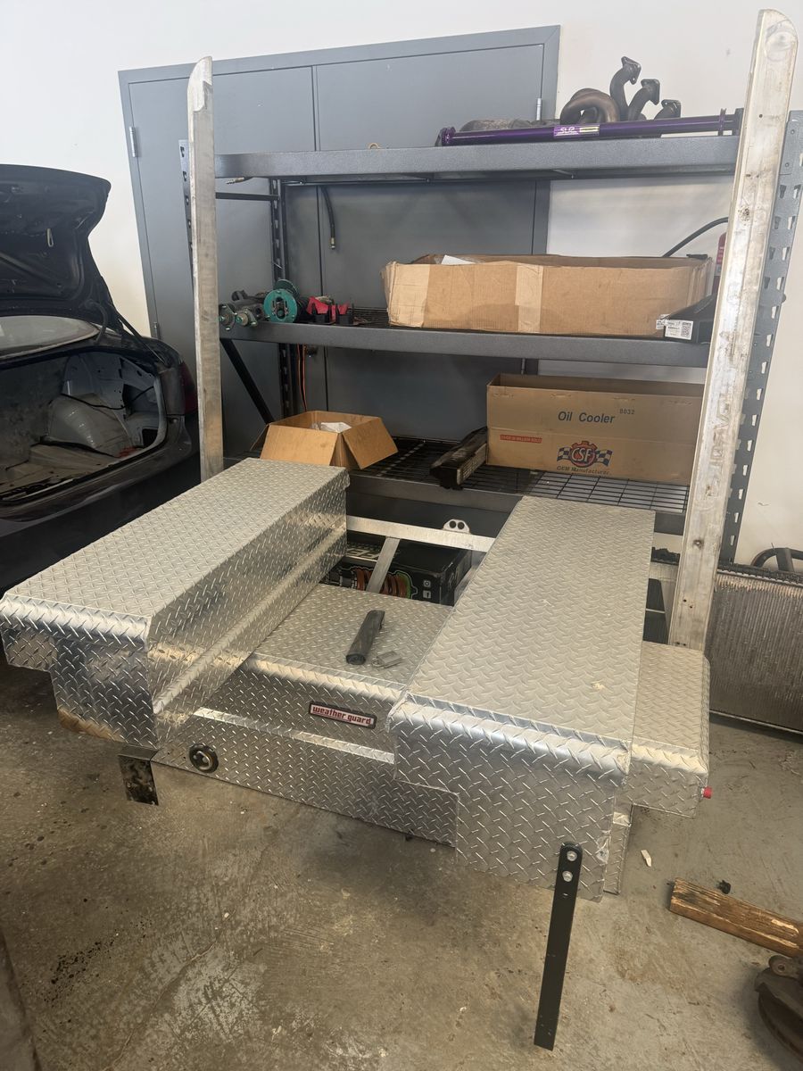 Weather Guard Aluminum Diamond Plate Truck Tool Box & headache rack