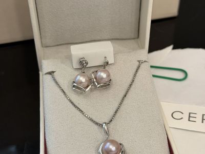 Shane Co. Pink Pearl Necklace and Earrings Set