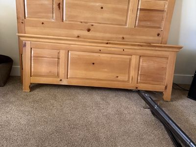 Wooden Headboard & Footboard Set - Queen Size - Carved Detail - Natural Finish