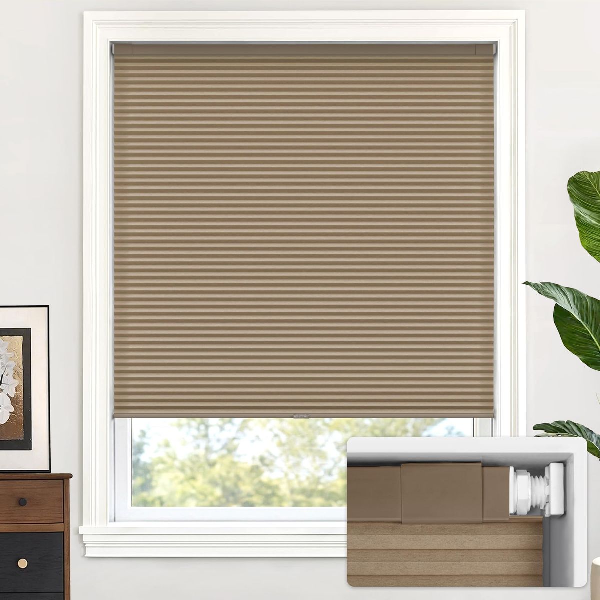 NEW LazBlinds 27"x48" Cordless Cellular Shades, No Tools No Drill Light Filtering Honeycomb Pleated