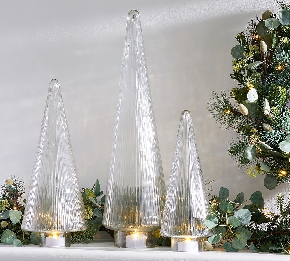 Pottery Barn Christmas_Holiday Ribbed Glass Tree Cloche, Clear, Large, 25"H