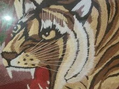 Needlepoint Tapestry Tiger from Taiwan - Vintage