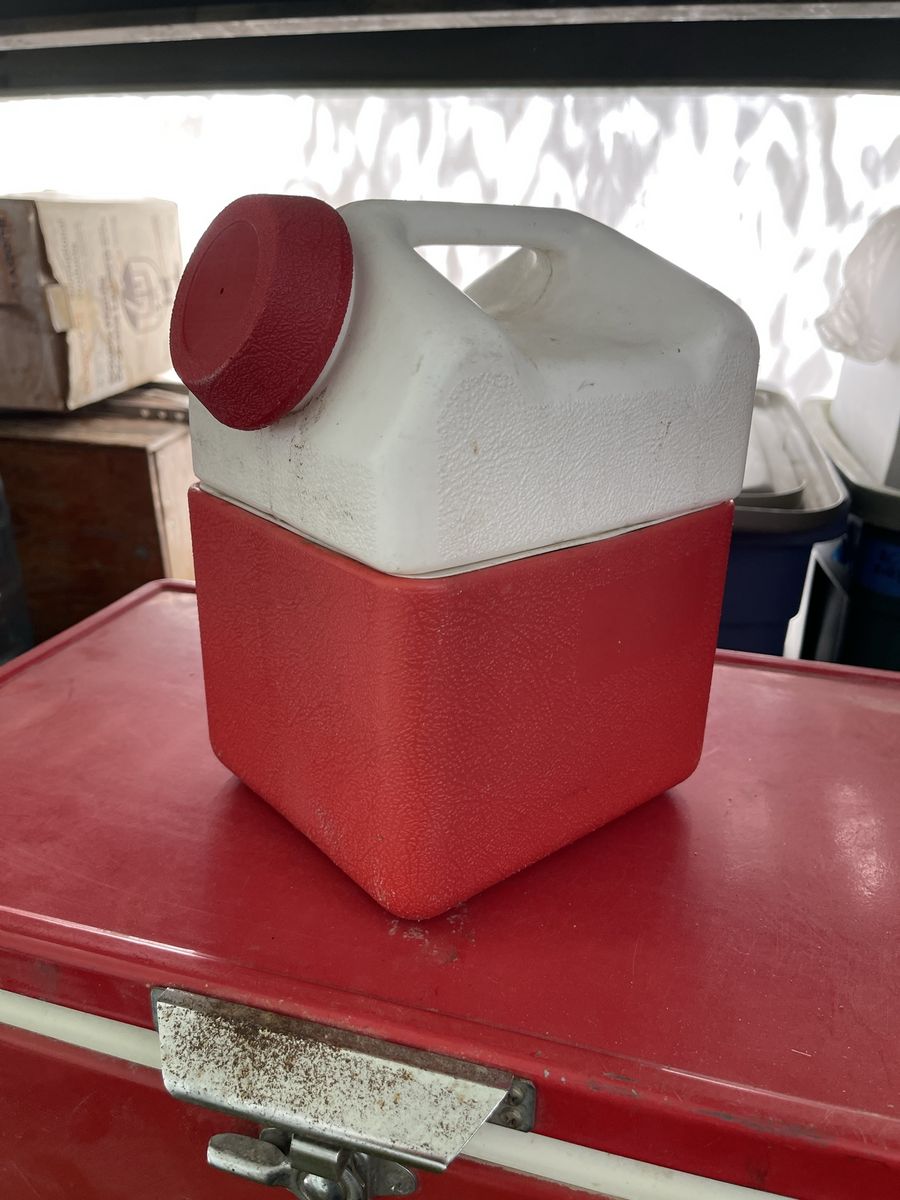 Vintage Red and White Insulated Water Jug Beverage Cooler Container