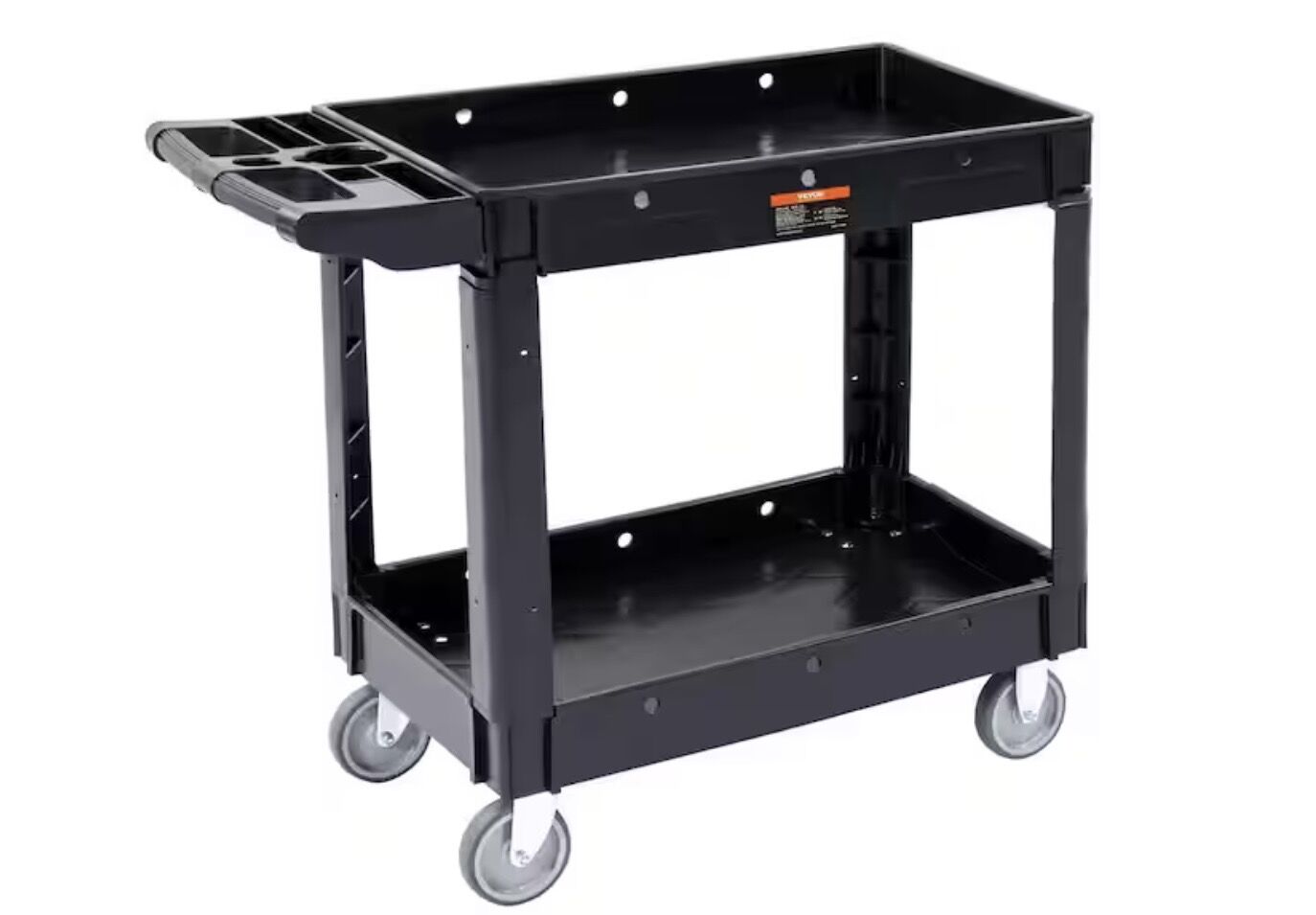 VEVOR 2-Shelf Utility Service Cart 550 lbs. Plastic Rolling Utility Cart with 360° Swivel Wheels and Ergonomic Storage Handle