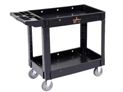 VEVOR 2-Shelf Utility Service Cart 550 lbs. Plastic Rolling Utility Cart with 360° Swivel Wheels and Ergonomic Storage Handle