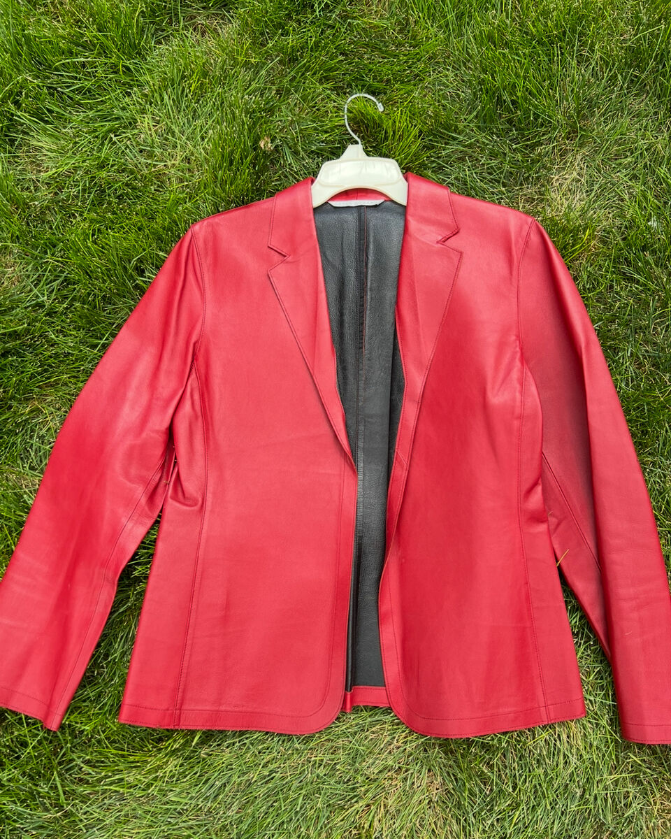 Women’s ‘Peter Nygard’ Red Leather Jacket-Size Small