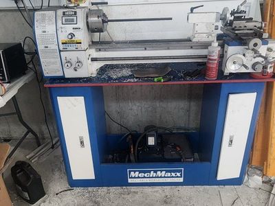 Used MechMaxx Benchtop Lathe Machine - Industrial Metalworking Lathe with Stand
