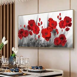 30"x60" Red Poppy Flower Canvas Wall Art Framed
