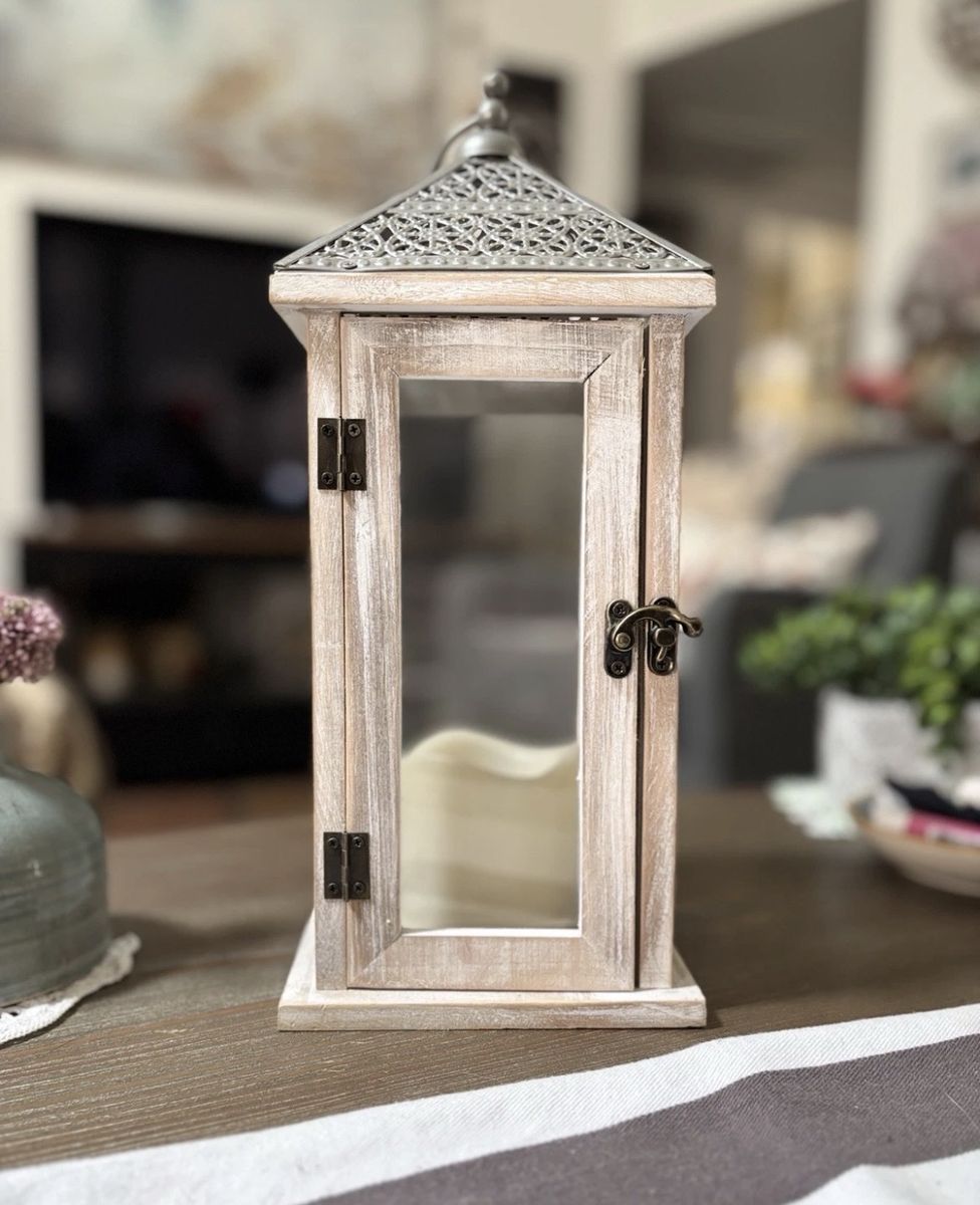 White Wood Lantern w/Included Battery Operated Candle