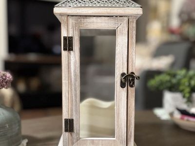 White Wood Lantern w/Included Battery Operated Candle