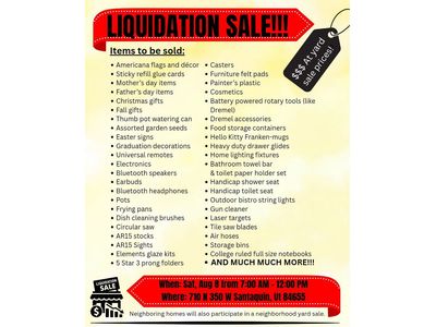 YARD AND LIQUIDATION SALE! MULTI- FAMILY/NEIGHBORHOOD JN SANTAQUIN