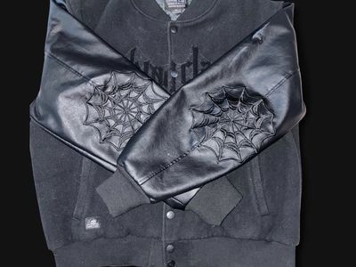 Lurking Class Black Varsity Jacket with Spiderweb Leather Sleeves