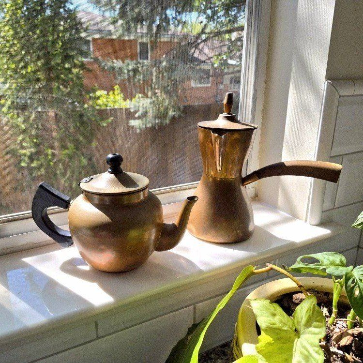 Copper Tea Pot & Coffee Maker Set - Rustic Kitchen Decor