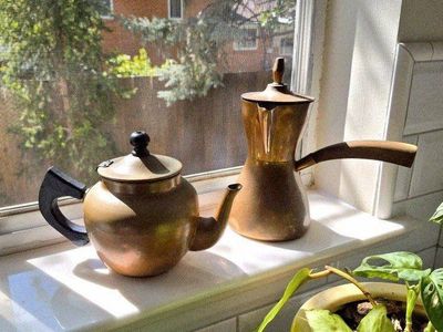 Copper Tea Pot & Coffee Maker Set - Rustic Kitchen Decor