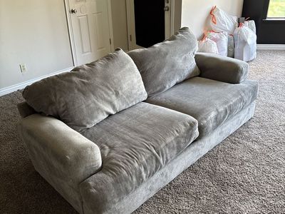 Comfortable Grey Velvet Two-Seater Sofa - Modern Design, Excellent condition