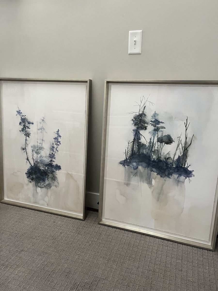 Framed Watercolor Tree Landscape Wall Art Set - Modern Abstract Nature Prints (Set of 2)
