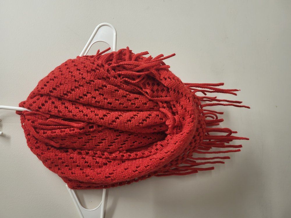 Red Infinity Scarf with Fringe