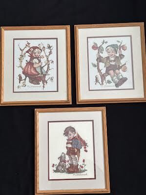 Hummel Needlework Cross Stitch Set of 3 Framed 13 x 15