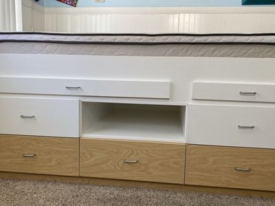 White & Wood Finish Platform Bed Frame with Storage Drawers - Full/Queen