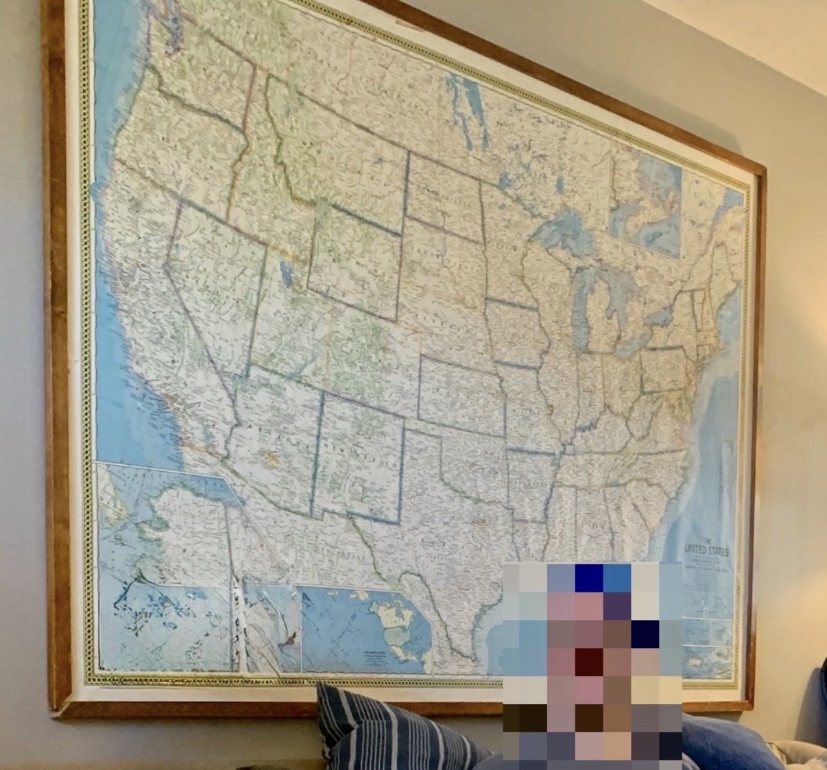 Extra Extra Large Framed United States Wall Map, Vintage Home Decor
