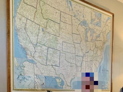 Extra Extra Large Framed United States Wall Map, Vintage Home Decor