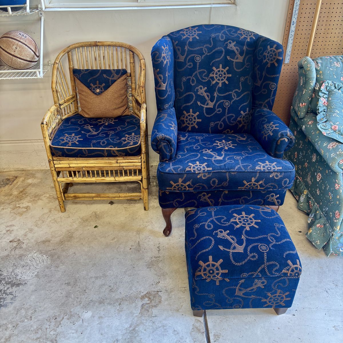 2 chair with matching Navy theme upholstery