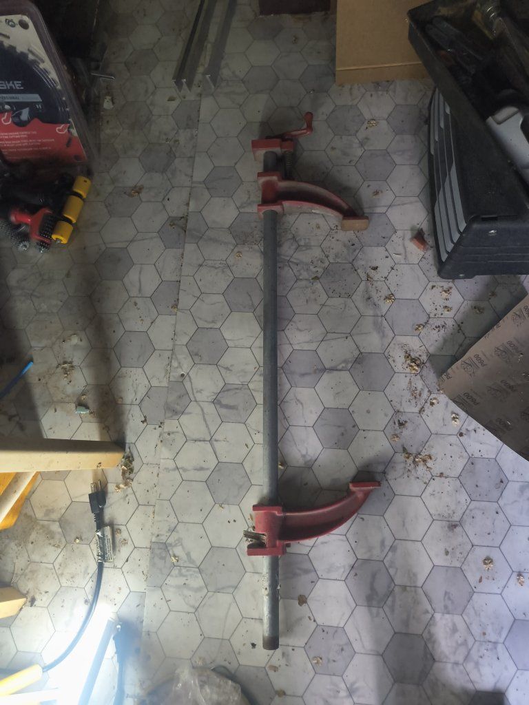 Unbranded Red & Silver Pipe Clamp - Durable Industrial-Grade Tool for Woodworking
