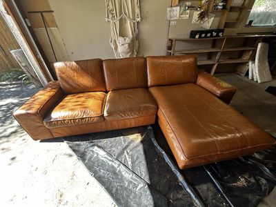 Leather Sectional Sofa with Chaise - Brown (Used)