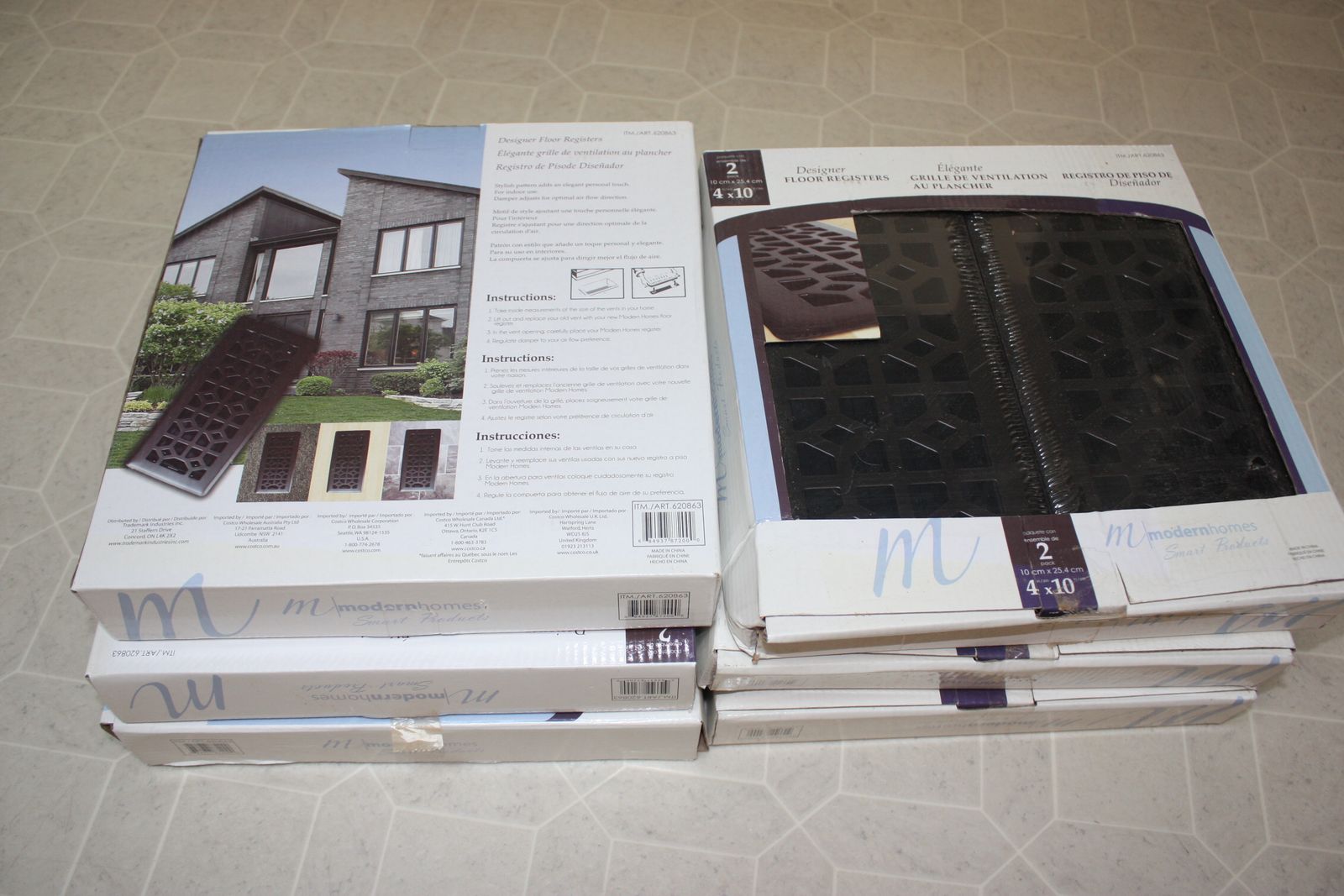 9 New Modernhomes 4"x10" Brushed Nickel Designer Floor Registers (Two 4-packs + 1)