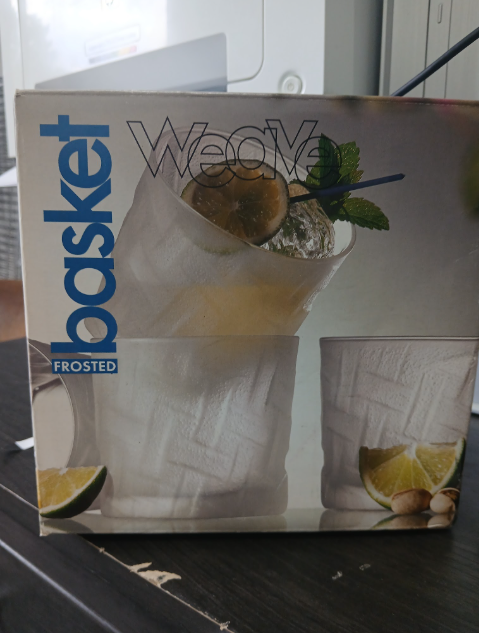 W P & G Frosted Weave Basket Drinking Glasses Tumblers Set of 4, Made in Japan-Fragiles section