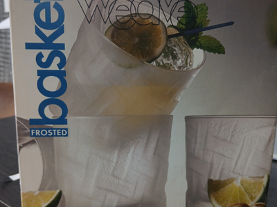W P & G Frosted Weave Basket Drinking Glasses Tumblers Set of 4, Made in Japan-Fragiles section