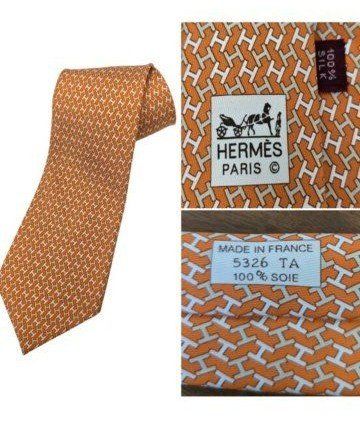 Vintage Hermes Paris Silk Tie Orange Repeating H Pattern Extra Long 62"