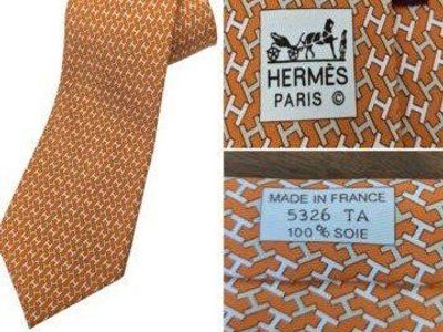Vintage Hermes Paris Silk Tie Orange Repeating H Pattern Extra Long 62"
