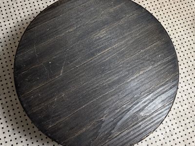 Rustic Round Dark Wood Coffee Table with Lower Storage Shelf