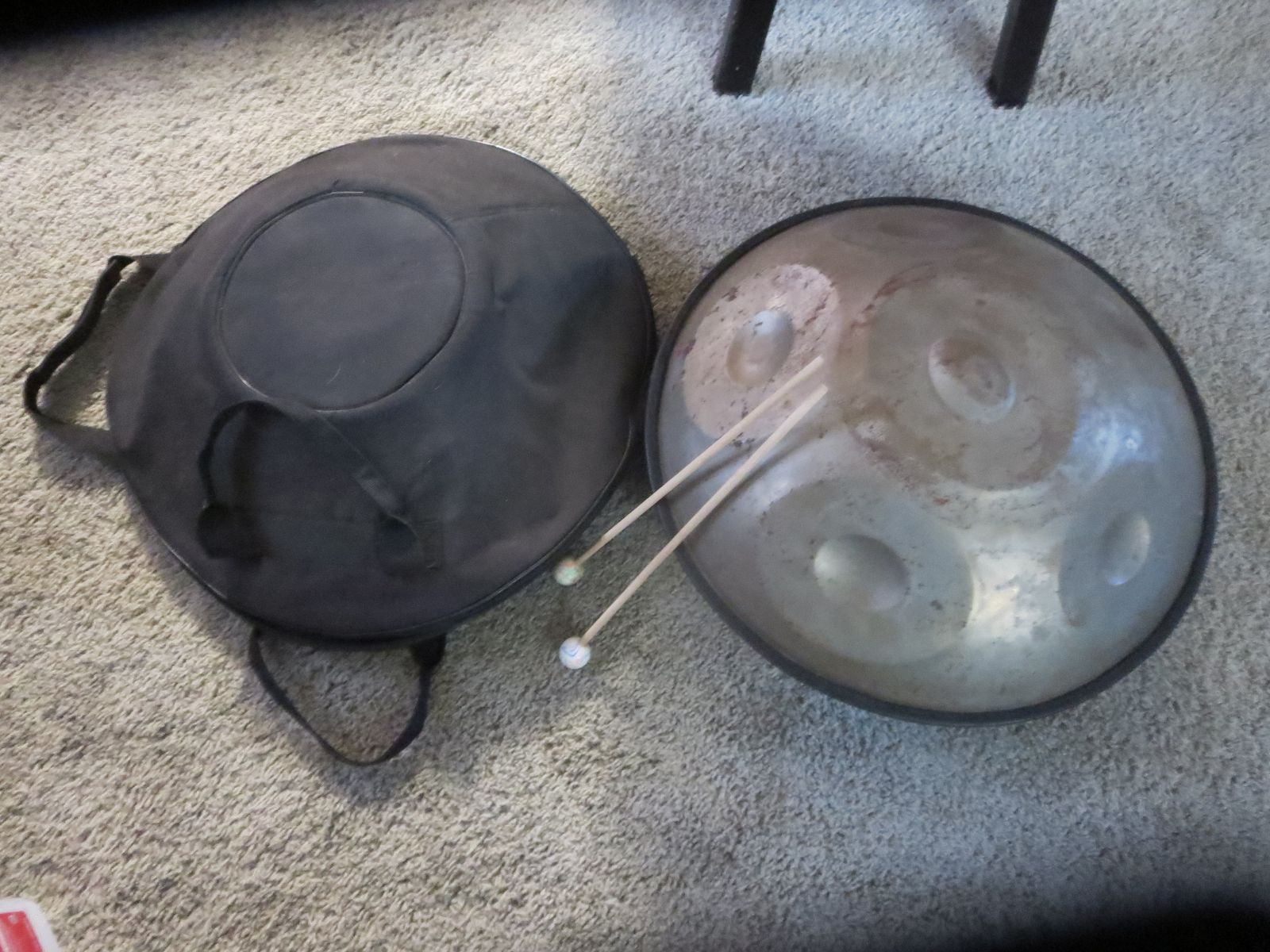 Used Steel Tongue Drum Handpan 6 notes 18" with Mallets & Carry Bag