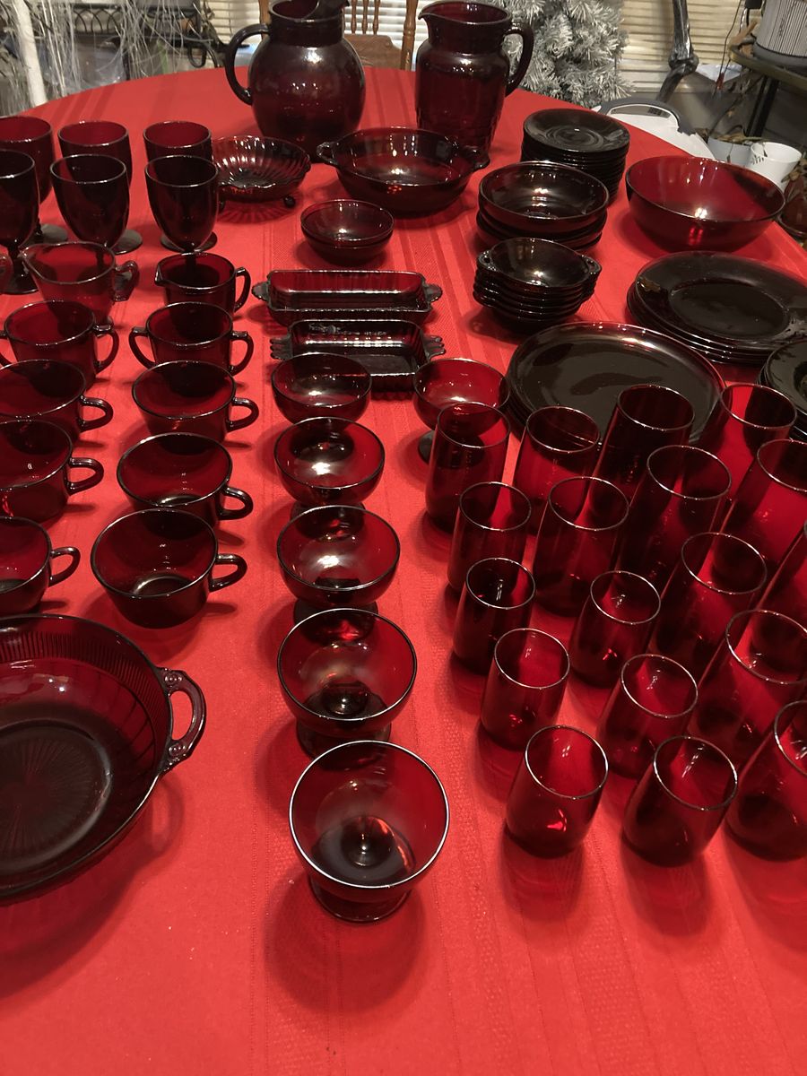 Vintage Anchor Hocking Royal Ruby Glass Coronation Set Of 100