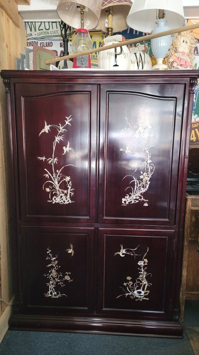 Red Rosewood Armoire with Six Drawer Dresser