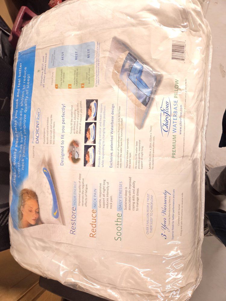 Chiroflow Premium Waterbase Pillow - Jumbo Size - Dacron Fiber - Clinically Shown to Reduce Neck Pain