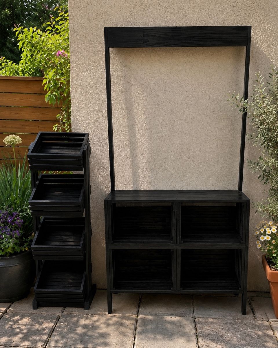 Wooden Display Stand & Crate Rack - Black, Versatile