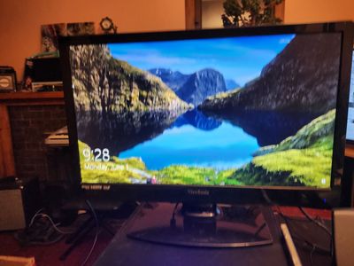 Complete desktop; HP Elitedesk desktop, 8 GB RAM, 240 GB hard drive, 24" ViewSonic monitor-tv, speakers,keyboard, and mouse.