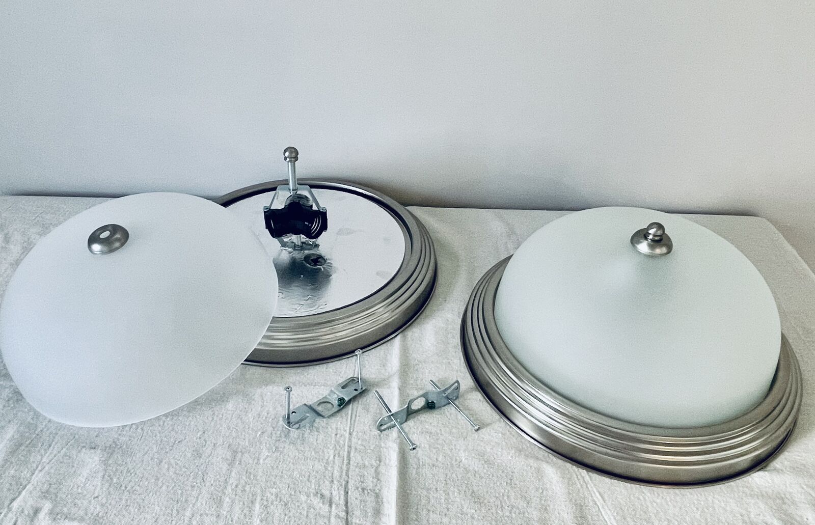 2 New Builder Grade 3 light Flush Mount Ceiling Lights w/ brackets-$10 for both