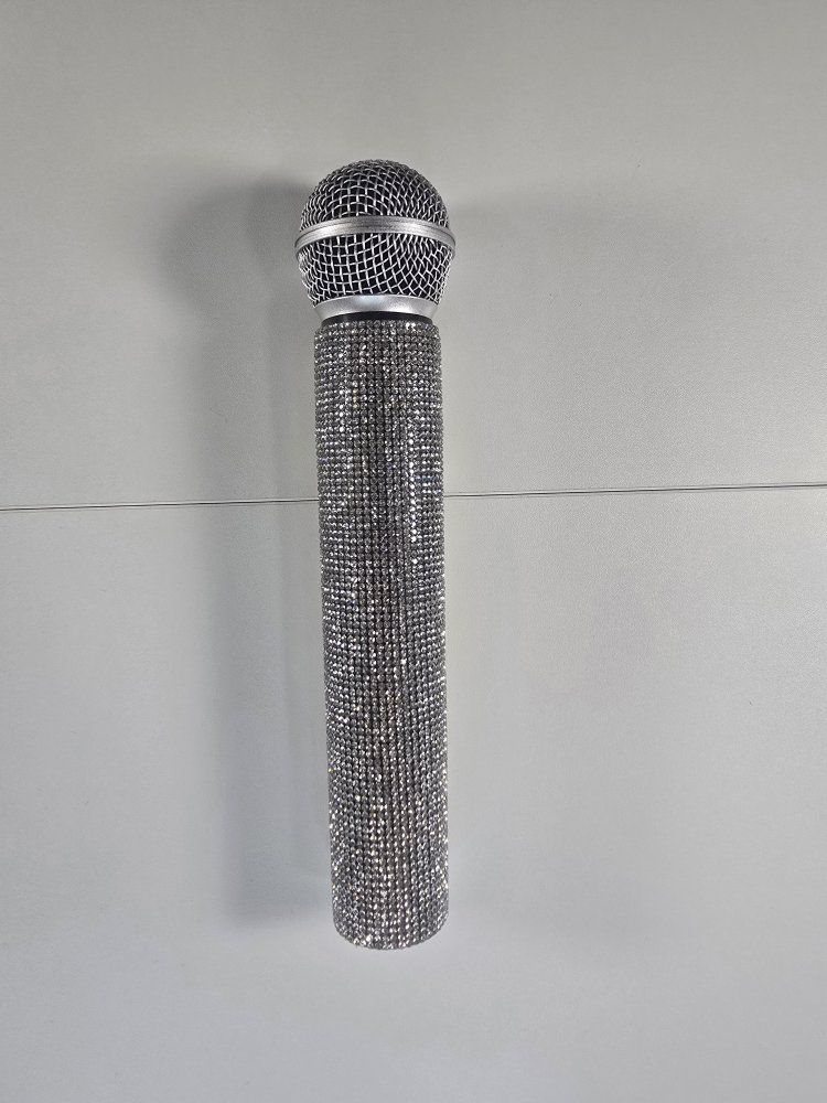 Sparkling Silver Bling Microphone Prop - Rhinestone Embellished Doesn't Work