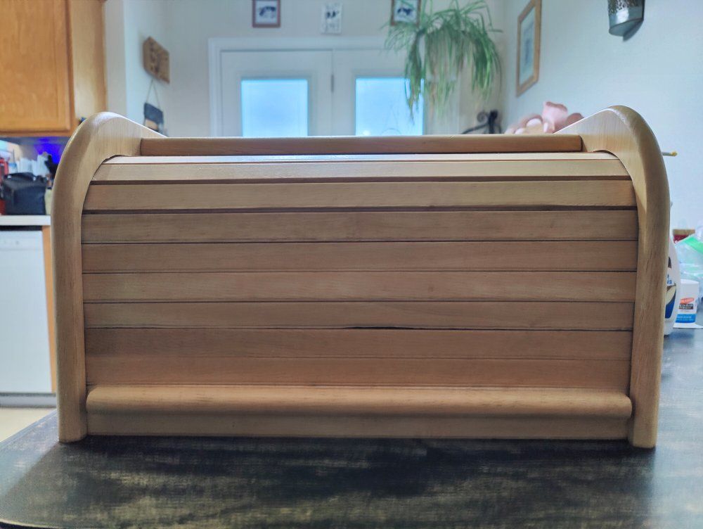 Vintage Natural Oak Roll Top Tambour Door Bread Bo