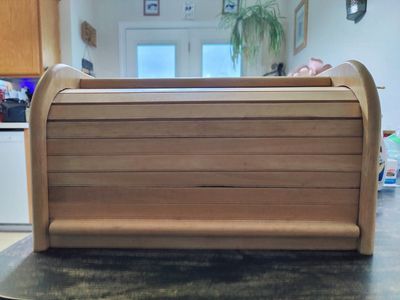 Vintage Natural Oak Roll Top Tambour Door Bread Bo