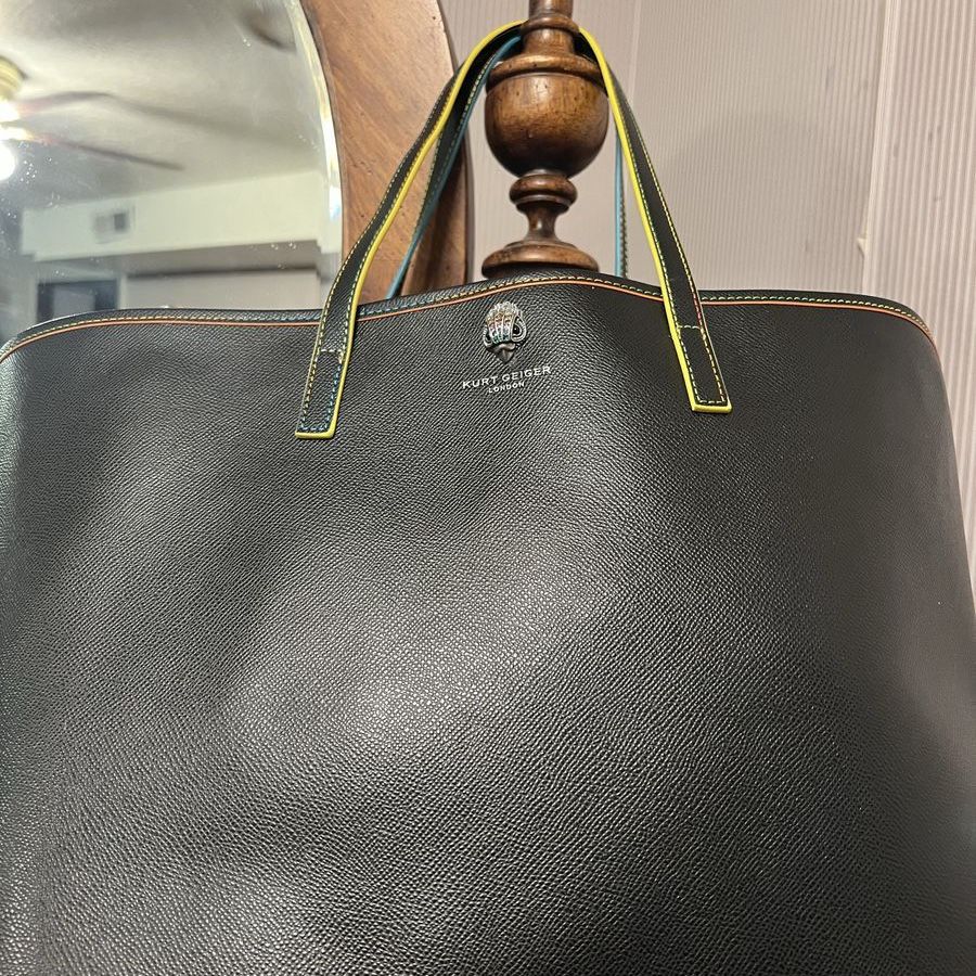 Kurt Geiger London Black Leather Kensington Rainbow Trim Tote Bag Purse