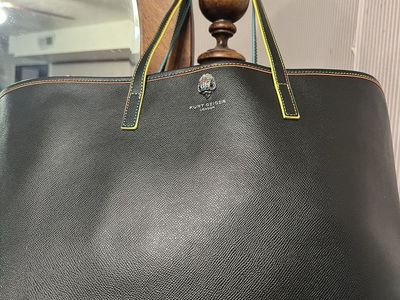 Kurt Geiger London Black Leather Kensington Rainbow Trim Tote Bag Purse
