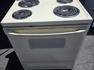 GE Spectra 30" Electric Range with Coil Burners & Self-Cleaning Oven - light cream