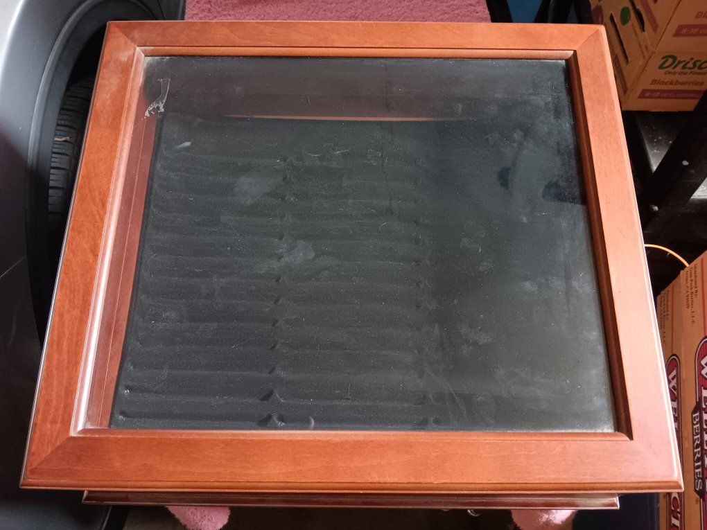 Wooden Display Case with Glass Top and Black Velvet Slot Insert