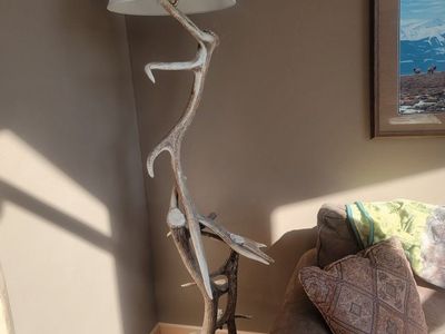 Handcrafted Elk Antler Floor Lamps (pair) with Pleated Fabric Shade